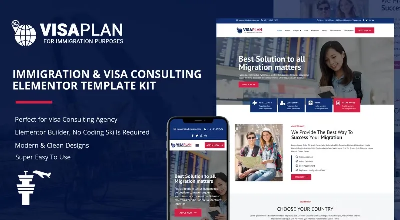 VisaPlan – Immigration & Visa Consulting Elementor Template