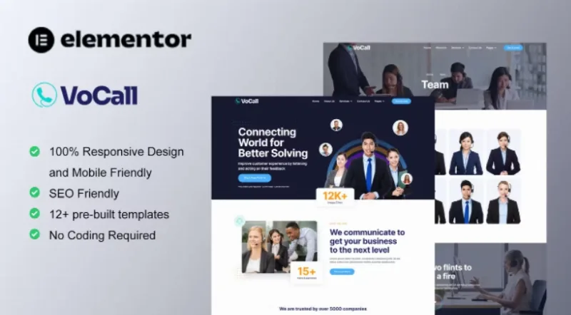 VoCall – Call Center & Telemarketing Elementor Template