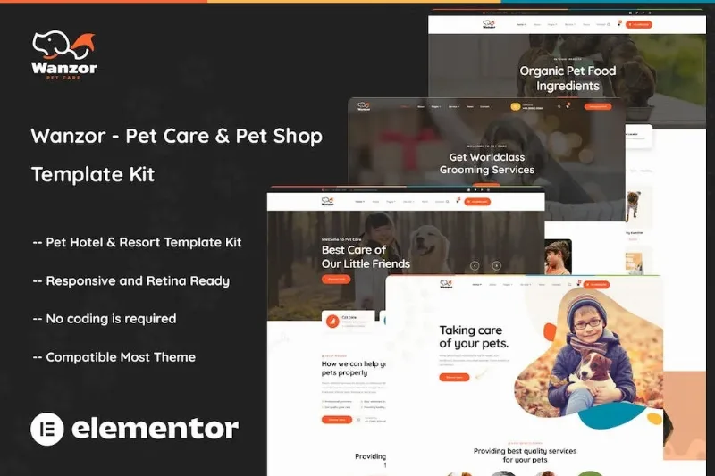 Wanzor – Pet Care & Pet Shop Elementor Pro Template