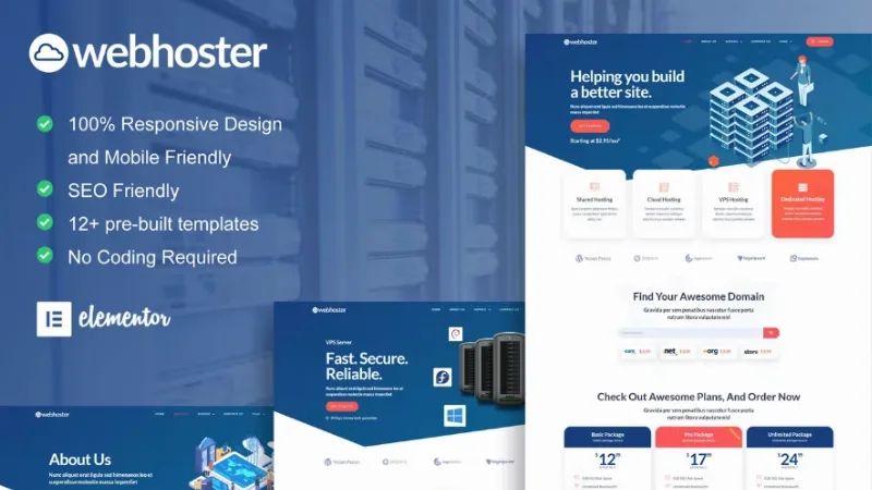 WebHoster – Web Hosting Service Elementor Template