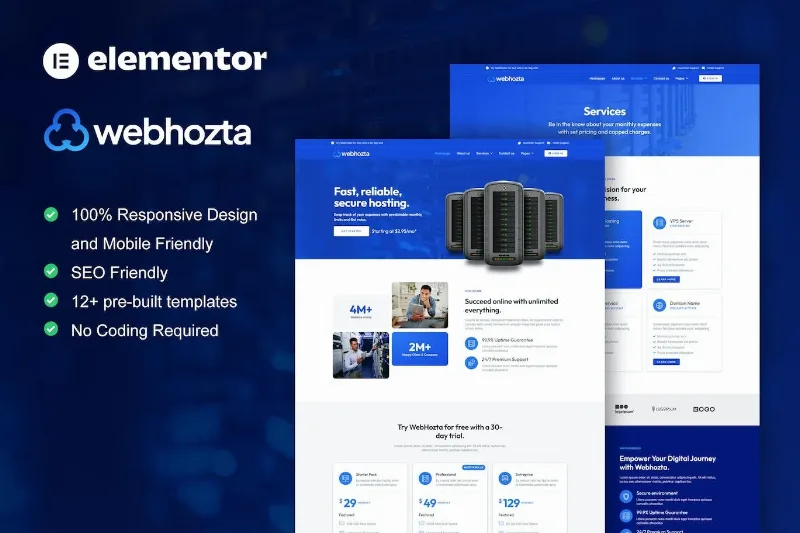 WebHozta – Hosting Service Elementor Template