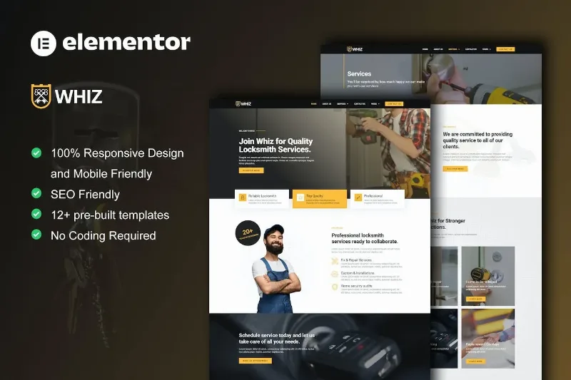 Whiz – Locksmith & Key Maker Services Elementor Pro Template