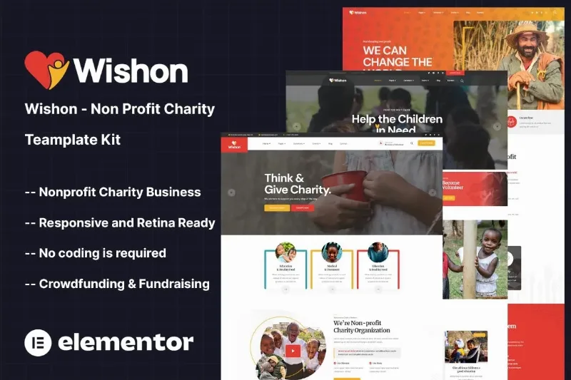 Wishon – Non Profit Charity Elementor Template