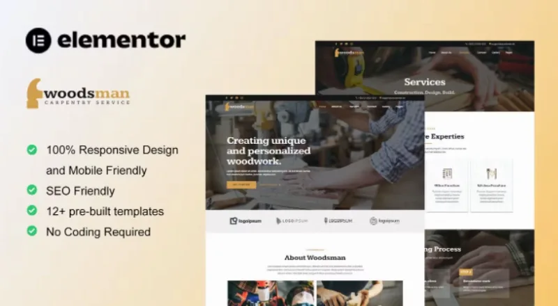 Woodsman – Carpenter & Craftsman Elementor Template
