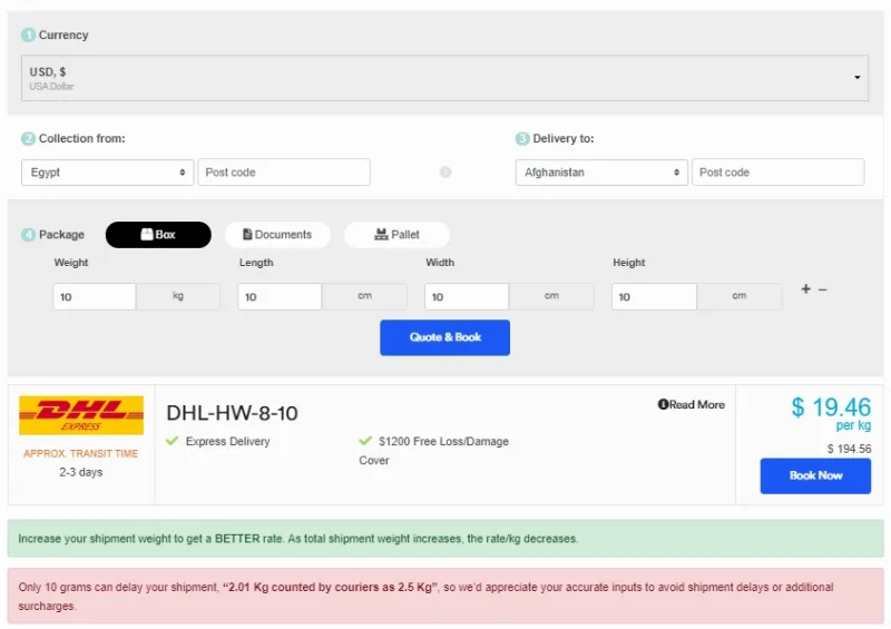 WPCargo Shipment Rate