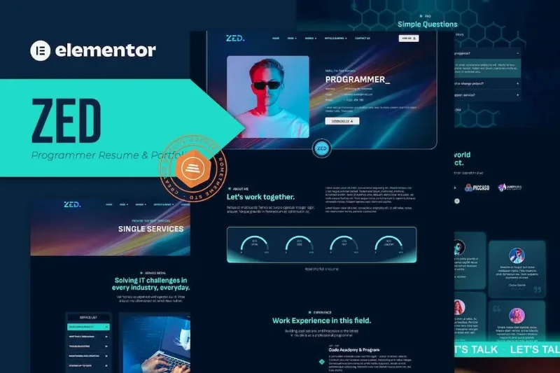 Zed – Programmer Resume & Portfolio Elementor Template