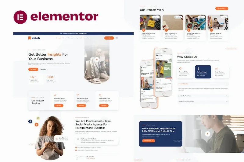 Zeleb – Social Media Marketing & Digital Advertising Elementor Template