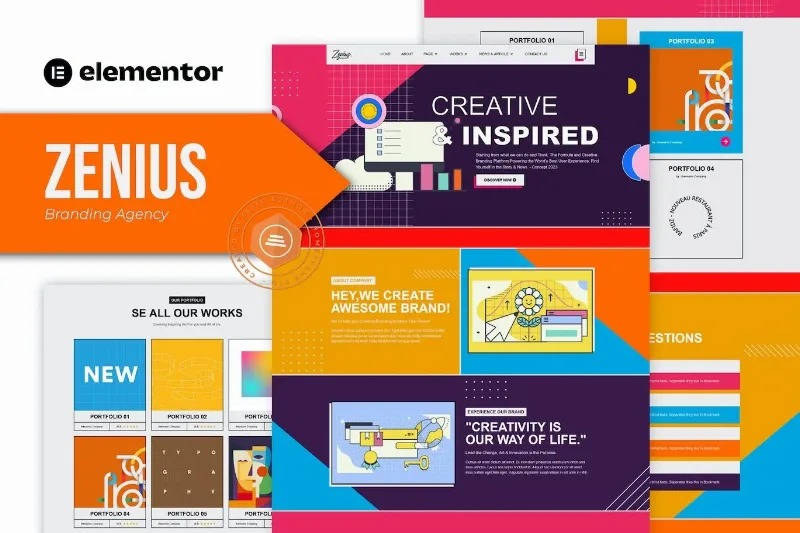 Zenius – Colorful Branding Agency Elementor Template · Template Kit para WordPress